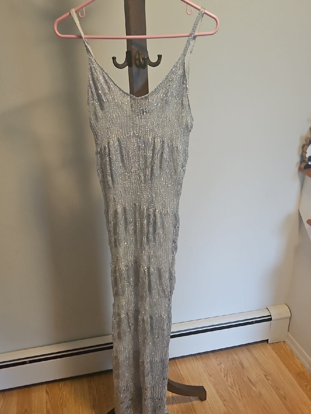 Zara Silver Sequin Spaghetti-Strap Evening Dress Size M